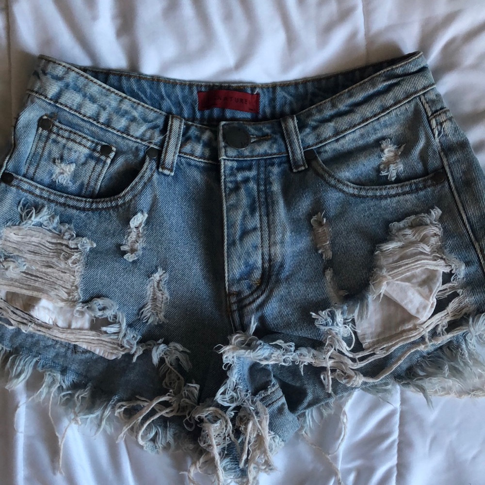 distressed cutoff denim shorts